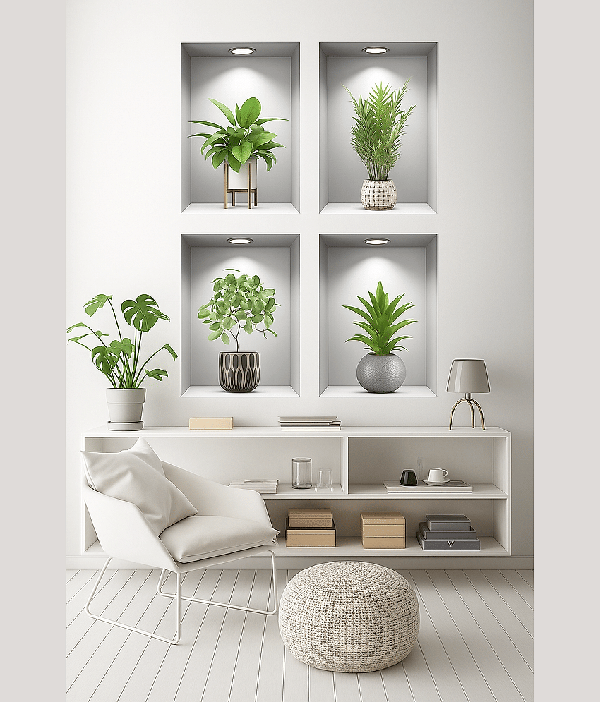 Potted Plants Wall Sticker Green Leaves for Office Living Room Bedroom Self Adhesive Sticker (Pack of 1)