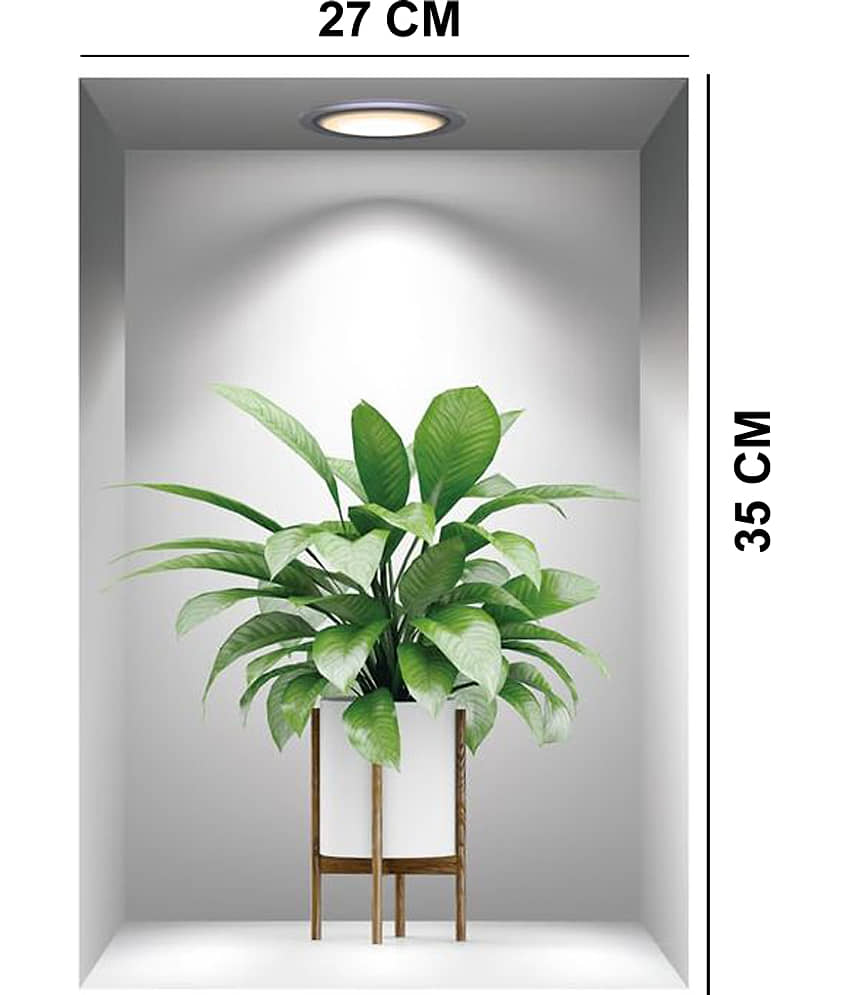 Potted Plants Wall Sticker Green Leaves for Office Living Room Bedroom Self Adhesive Sticker (Pack of 1) view 2