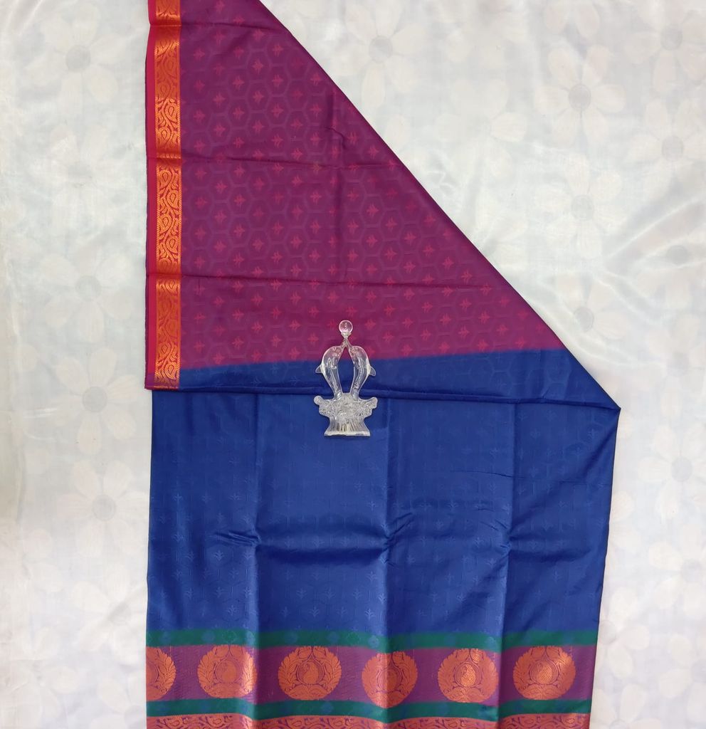 Poonthamil Silk Cotton Saree with Blouse - Blue view 2