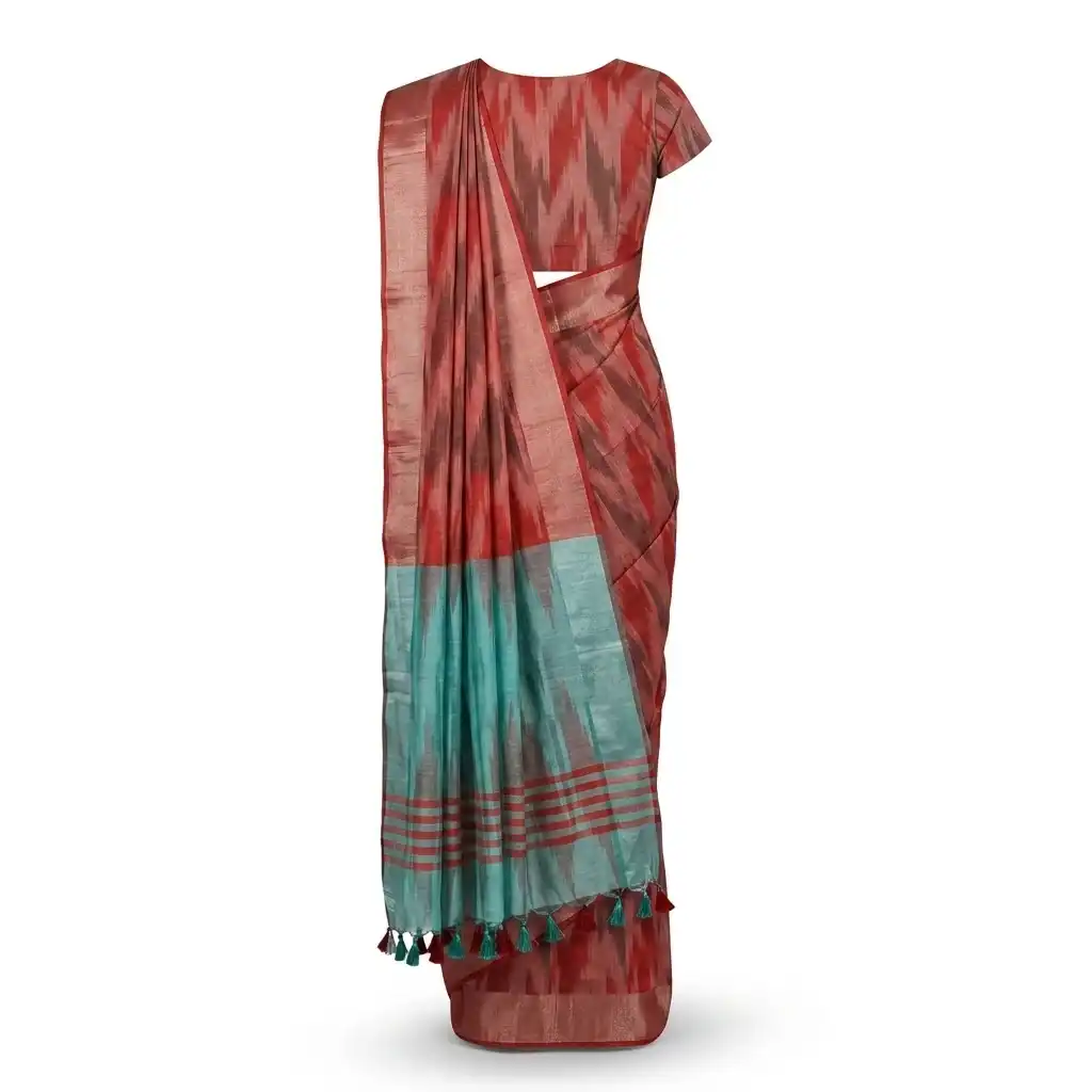 Red Printed Odisha Handloom Saree | Ethnic Woven Cotton view 2