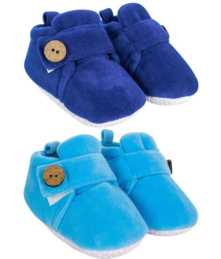Neska Moda Set Of 2 Pair Baby Boys & Baby Girls 6 To 9 Months Velvet Booties (Dark Blue,Blue) -BT783andBT787 view 2