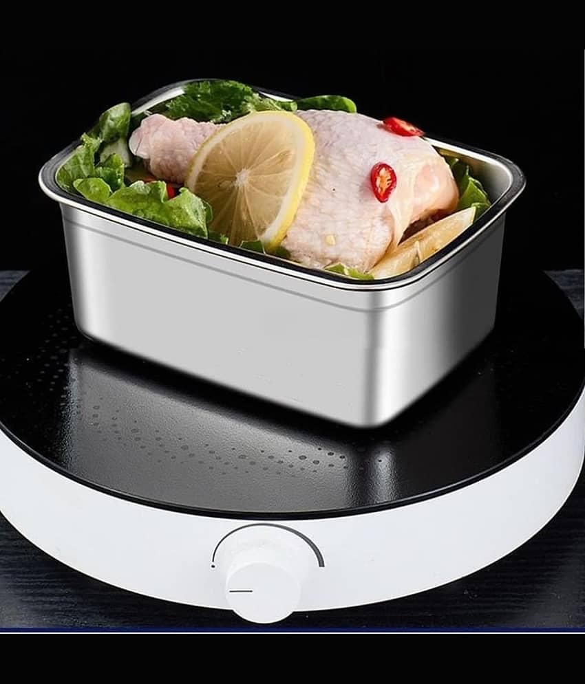 RAVISTRA Fridge Storage Box Steel Silver Food Container ( Set of 2 ) view 2