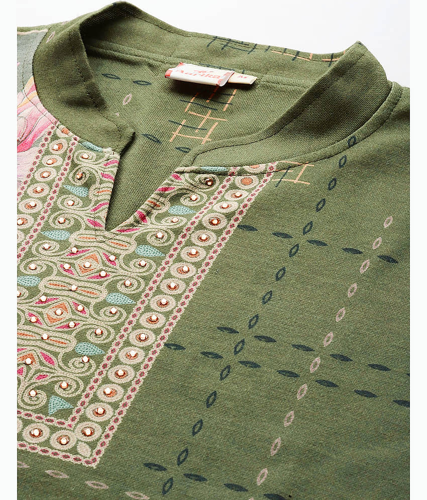 Aarika Women Woollen Printed Straight Kurti With Pants ( Green ) view 2