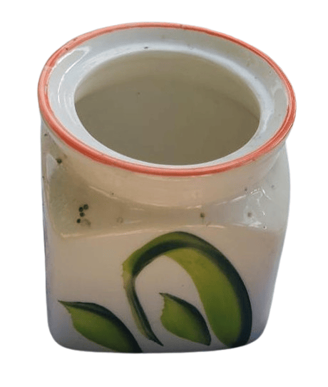 Hand painted ceramic sugar bowl with lid view 2