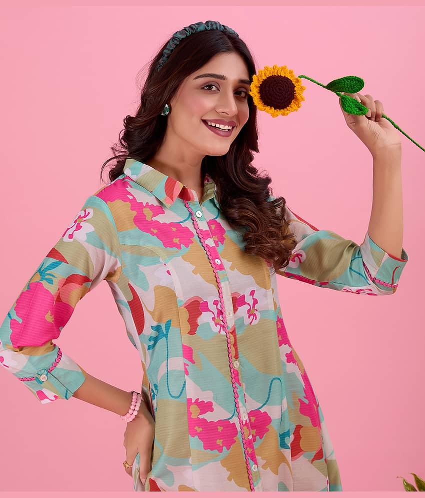 Amarasha Women Cotton Blend Printed Fit & Flare Dress ( Pink ) view 2