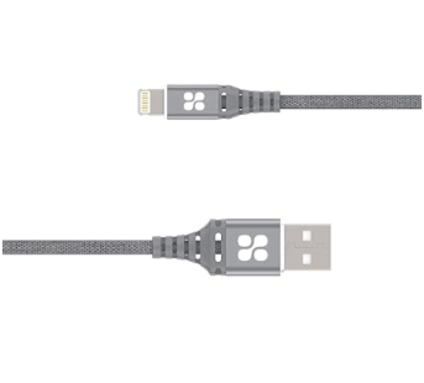 Promate Lightning Cable, Apple Mfi Certified Nylon Braided Lightning 1.2M Cord With 2.4A Nervelink-I Grey view 2