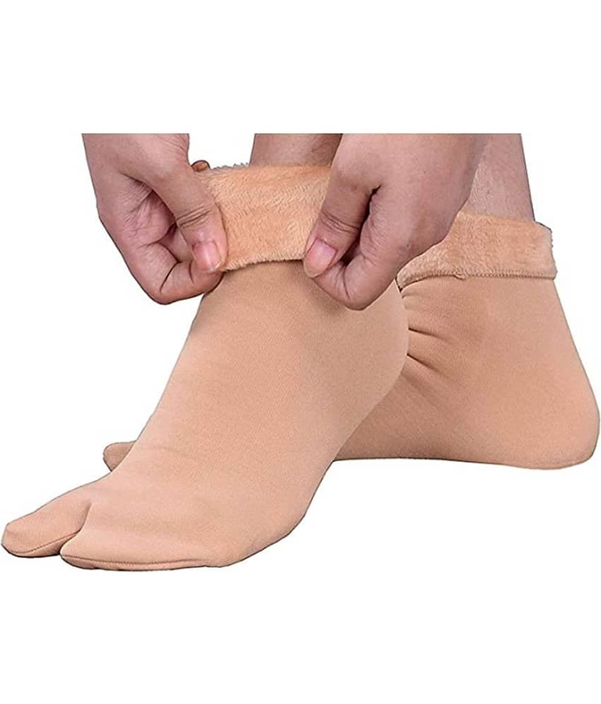 thrifkart - Skin Color Faux Fur Women's Ankle Length Socks ( Pack of 4 ) view 2