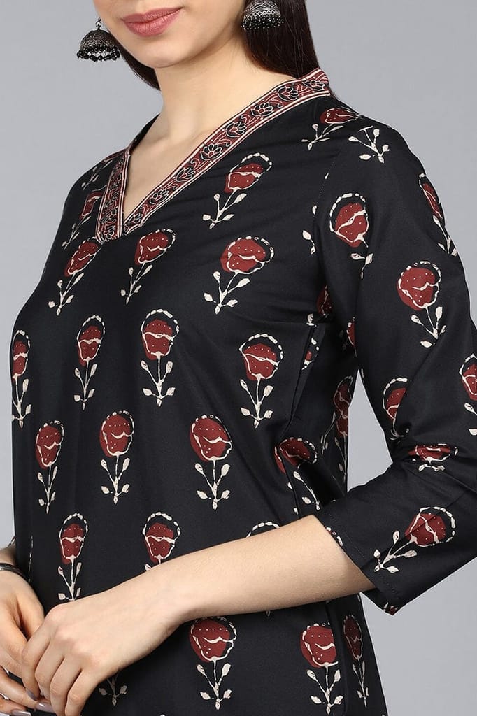 Black Polyester Ethnic Motifs Straight Suit Set PKSKD1035 view 2
