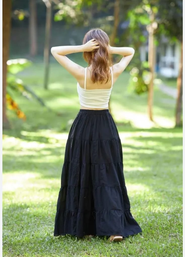 White Ruffle High Waist Long Skirt