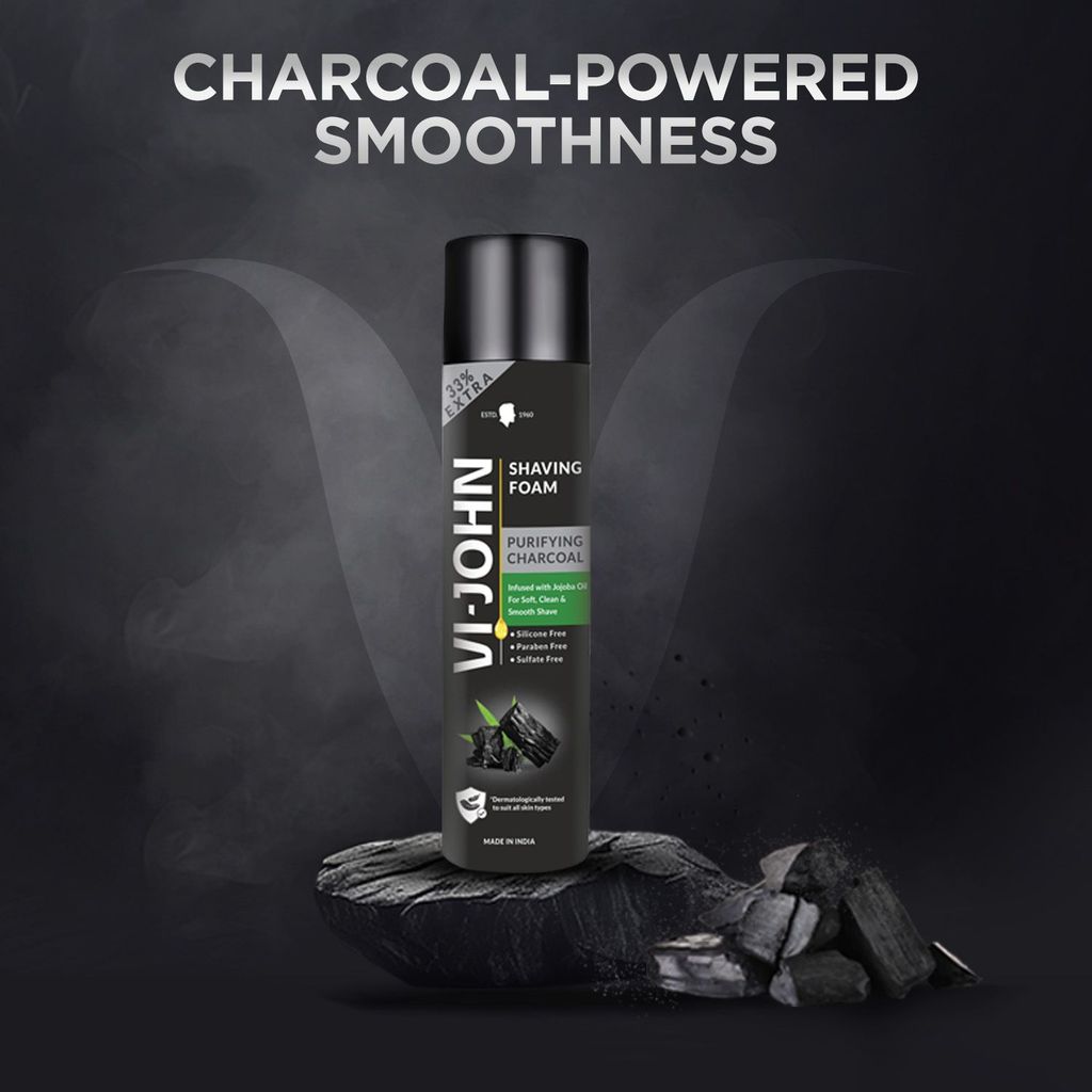VI-JOHN Purifying Charcoal Shaving Foam 300gm and Shave Pro 2-Blade Razors Pack of 5 view 2