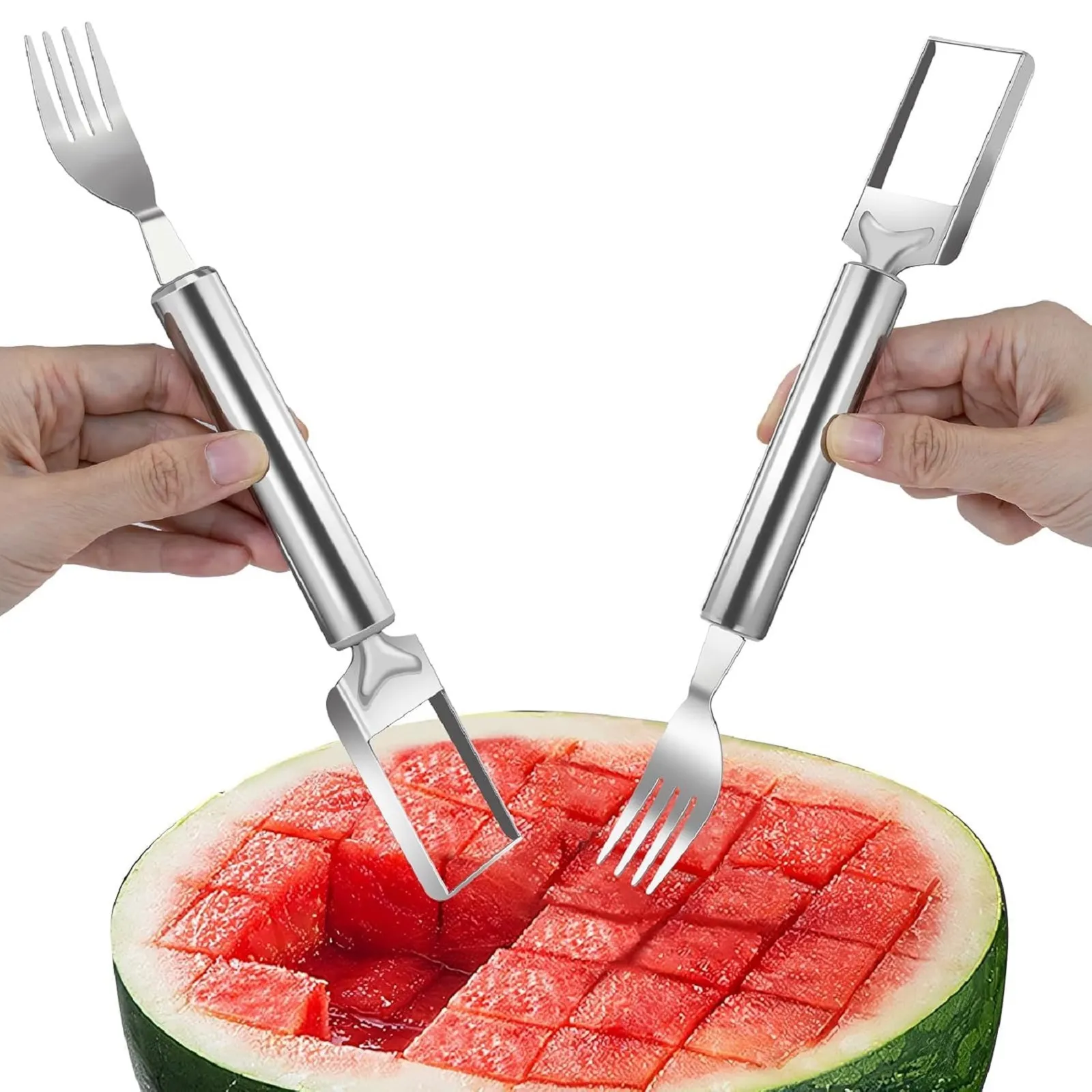 2 Pcs Watermelon Cutter Slicer Fruit Tool Stainless Steel Watermelon Slicer Fork Multipurpose Fruit Cutting Tool for Kitchen view 2