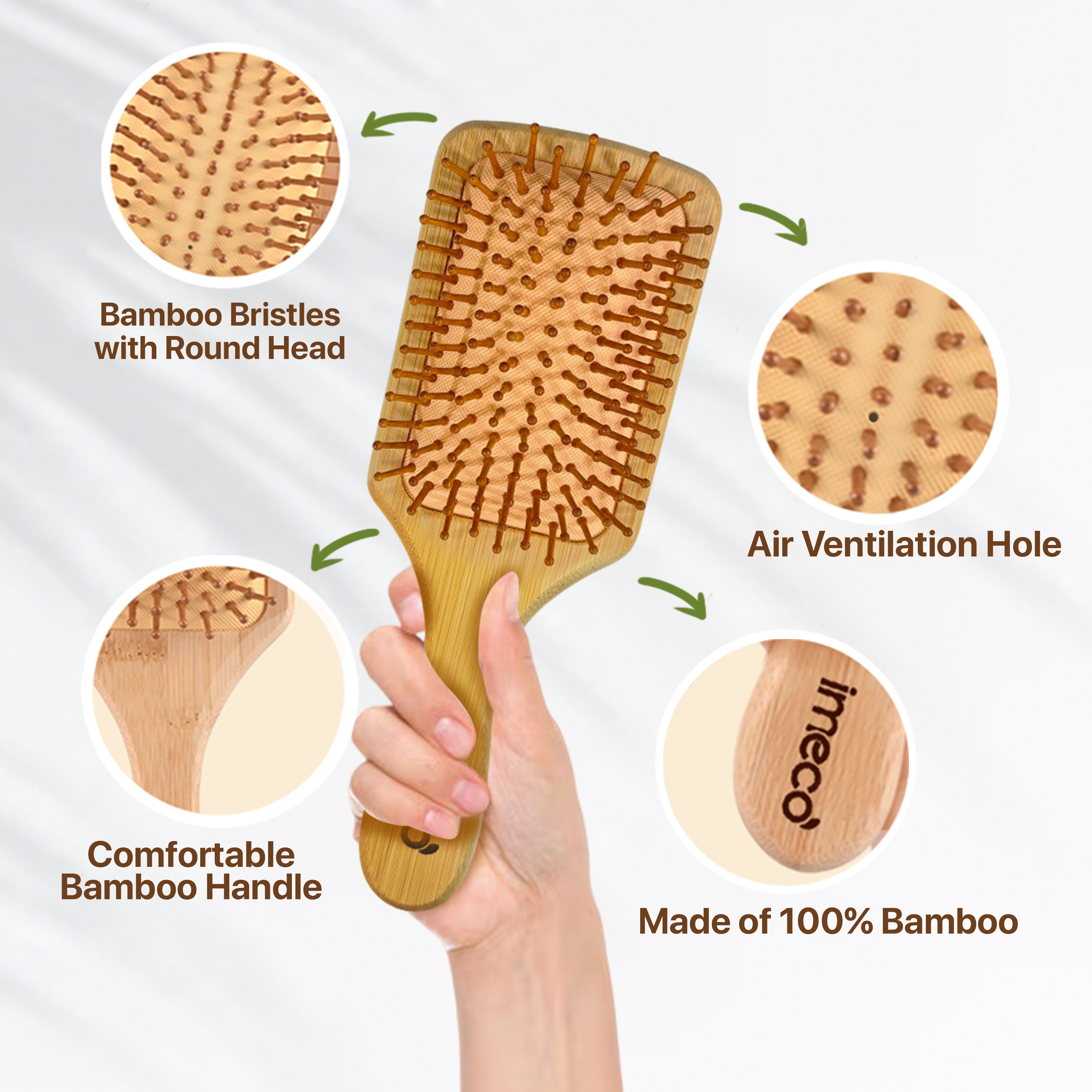 Bamboo Paddle Hair Brush – 100% Bamboo, Anti-Static & Eco-Friendly view 2