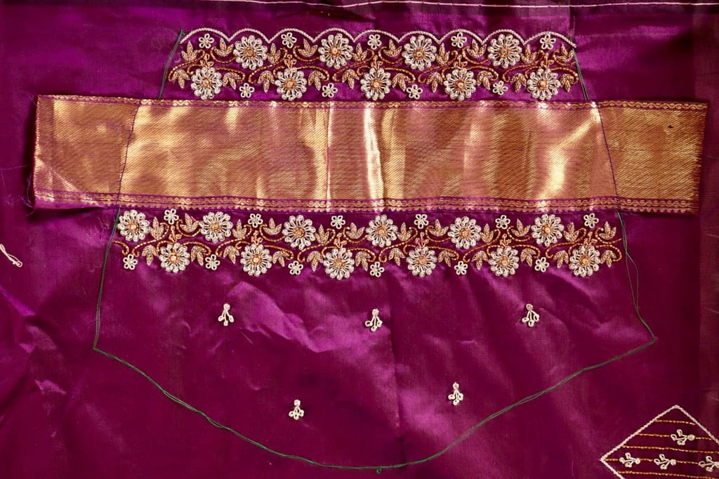 Exquisite Hand Embroidered Blouse Design with Zardosi and Pearl Embellishment view 2