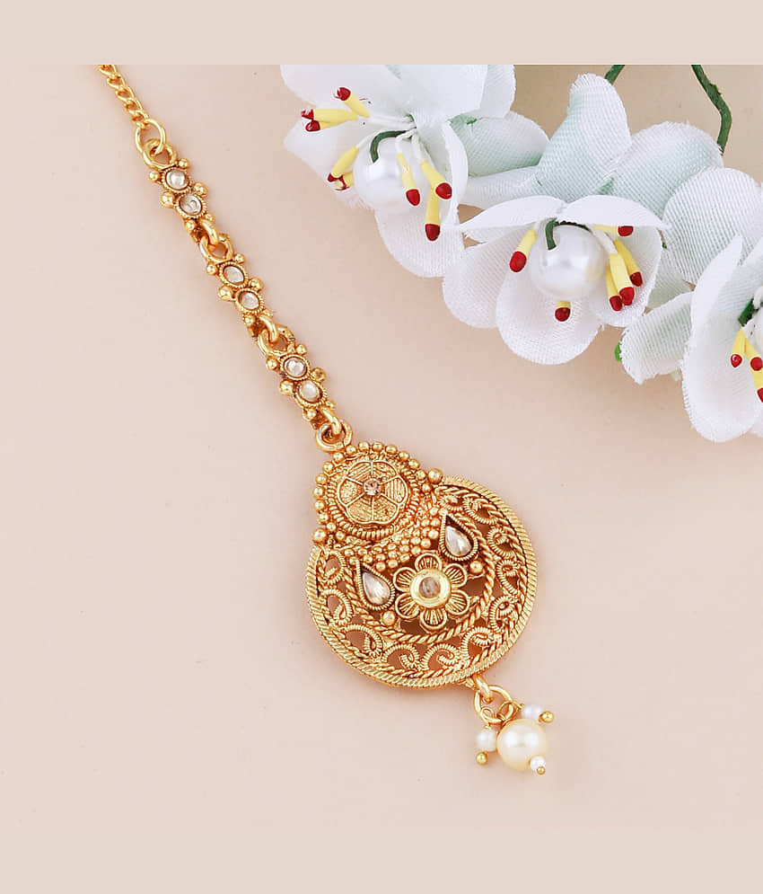 Exclusive Designe Traditional Gold Plated Maang Tikka Jewellery For women Girl view 2