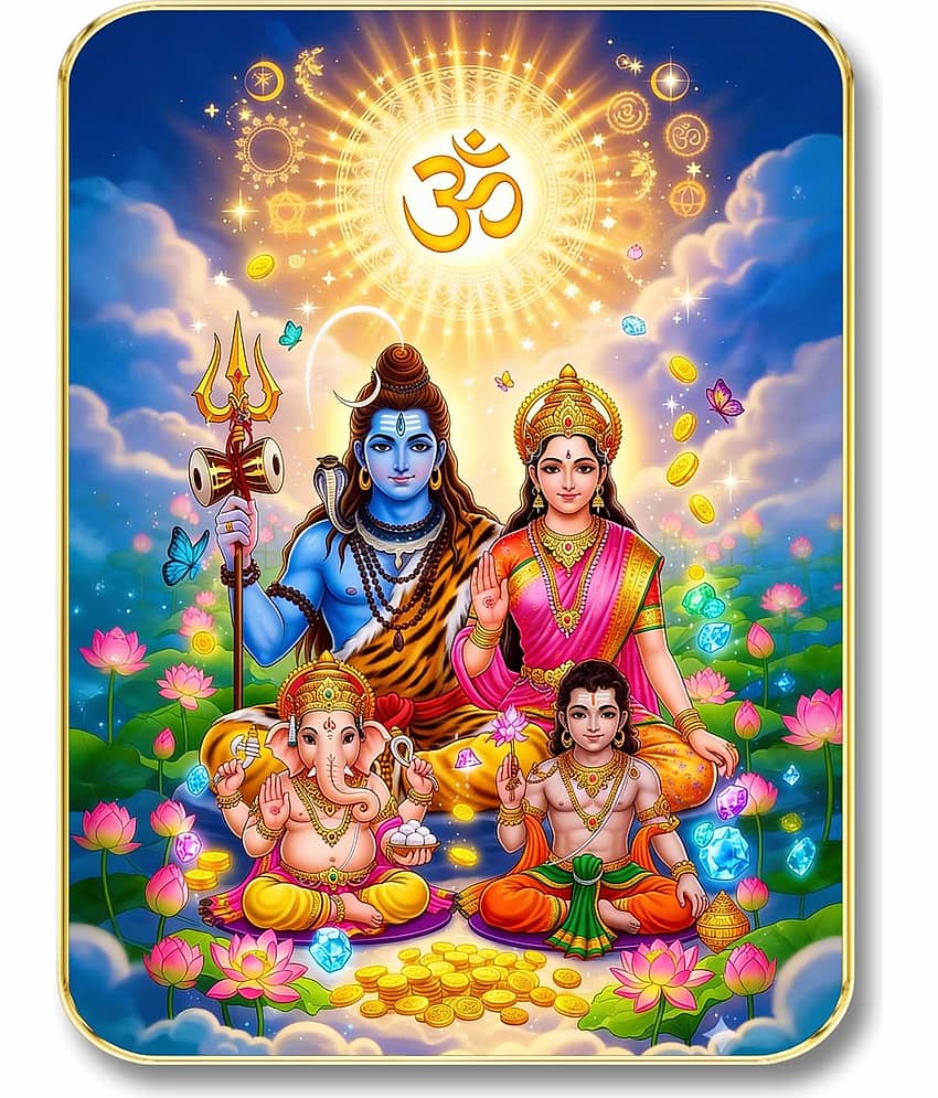 Livin'luxe Shiv Parivar MDF Religious Wall Art with Table Top Stand & Wall Hanging Hole