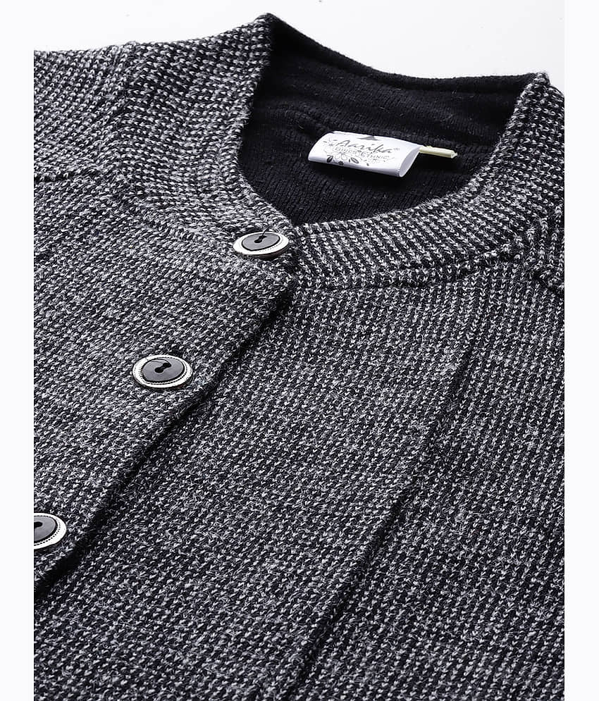 Aarika Women Woollen Round Neck Cardigan ( Black ) view 2