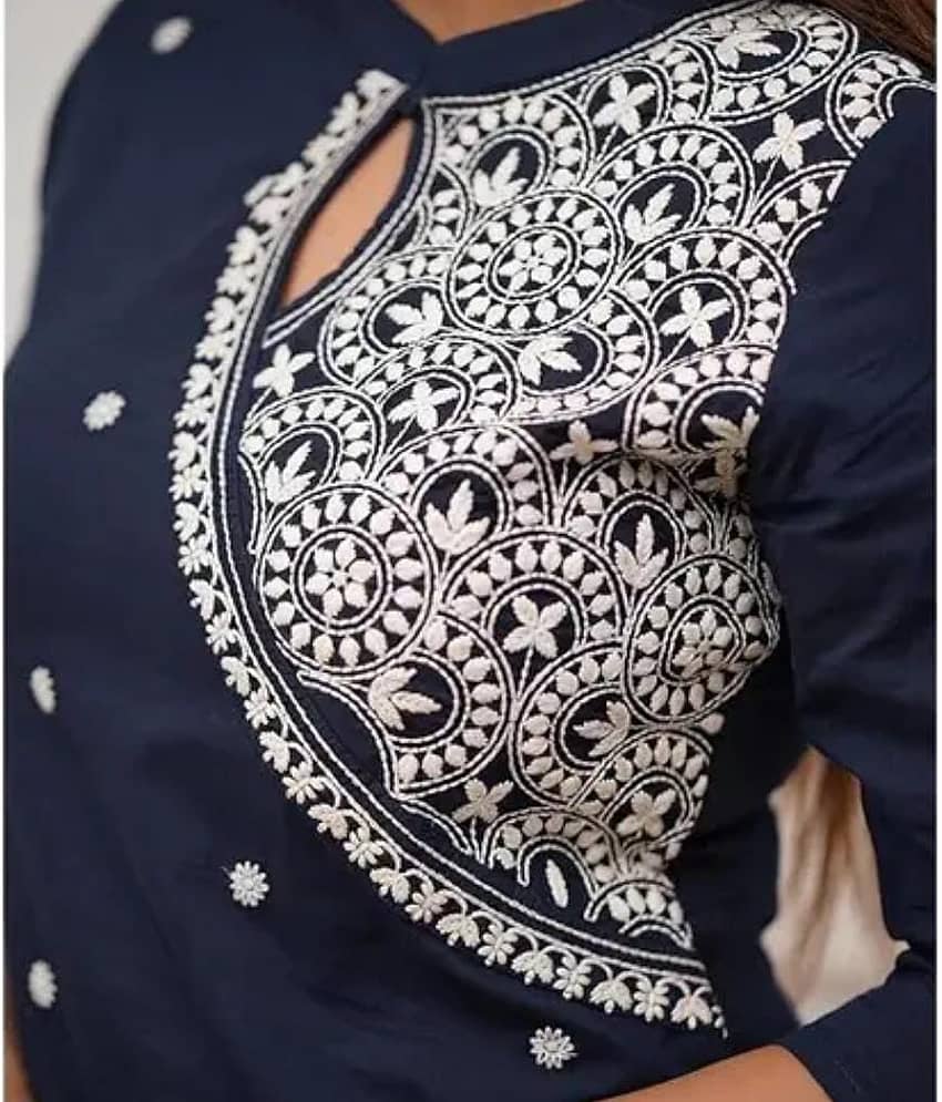 SHREE JEE FABRICS Pack of 1 Rayon Embroidered Straight Women's Kurti - ( BLUE ) view 2