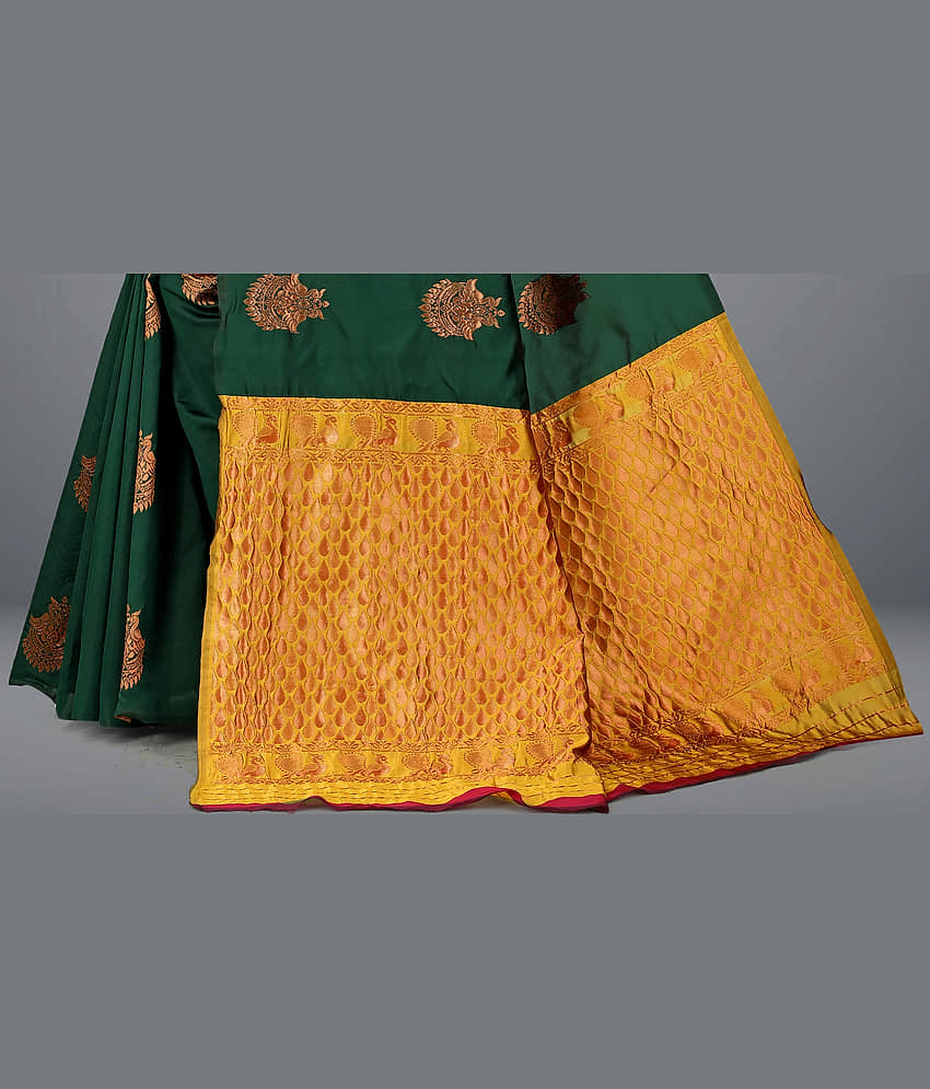 Om Shantam Sarees Jacquard Embellished Saree With Unstitched Blouse Piece ( Turquoise ) view 2