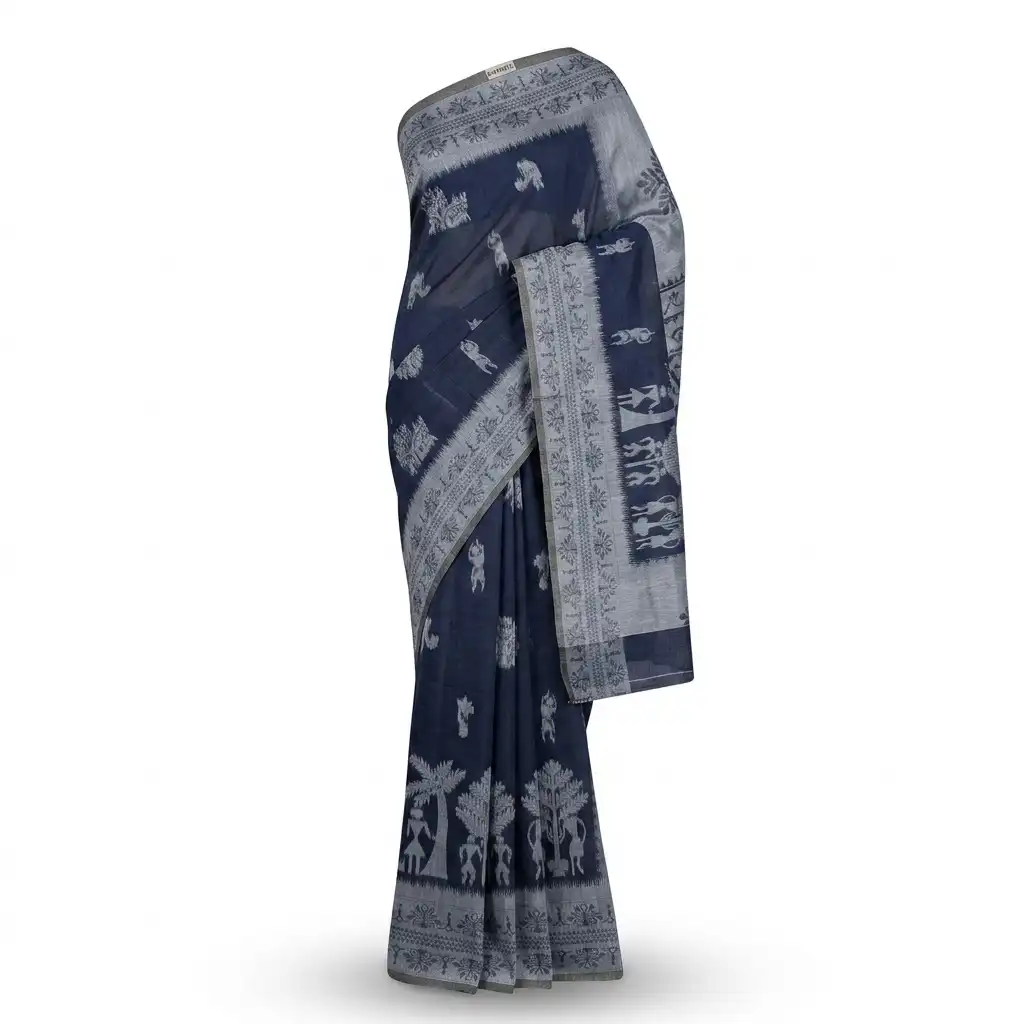Navy Blue Sambalpuri Saree