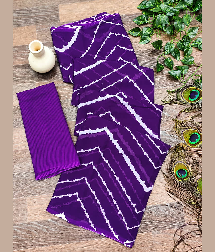 ANAND SAREES Georgette Printed Chanderi saree With Unstitched Blouse Piece ( Purple ) view 2
