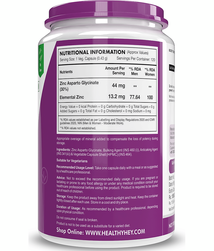 HEALTHYHEY NUTRITION Zinc Glycinate Essential 120 Vegetable 13.2 mg Capsule view 2