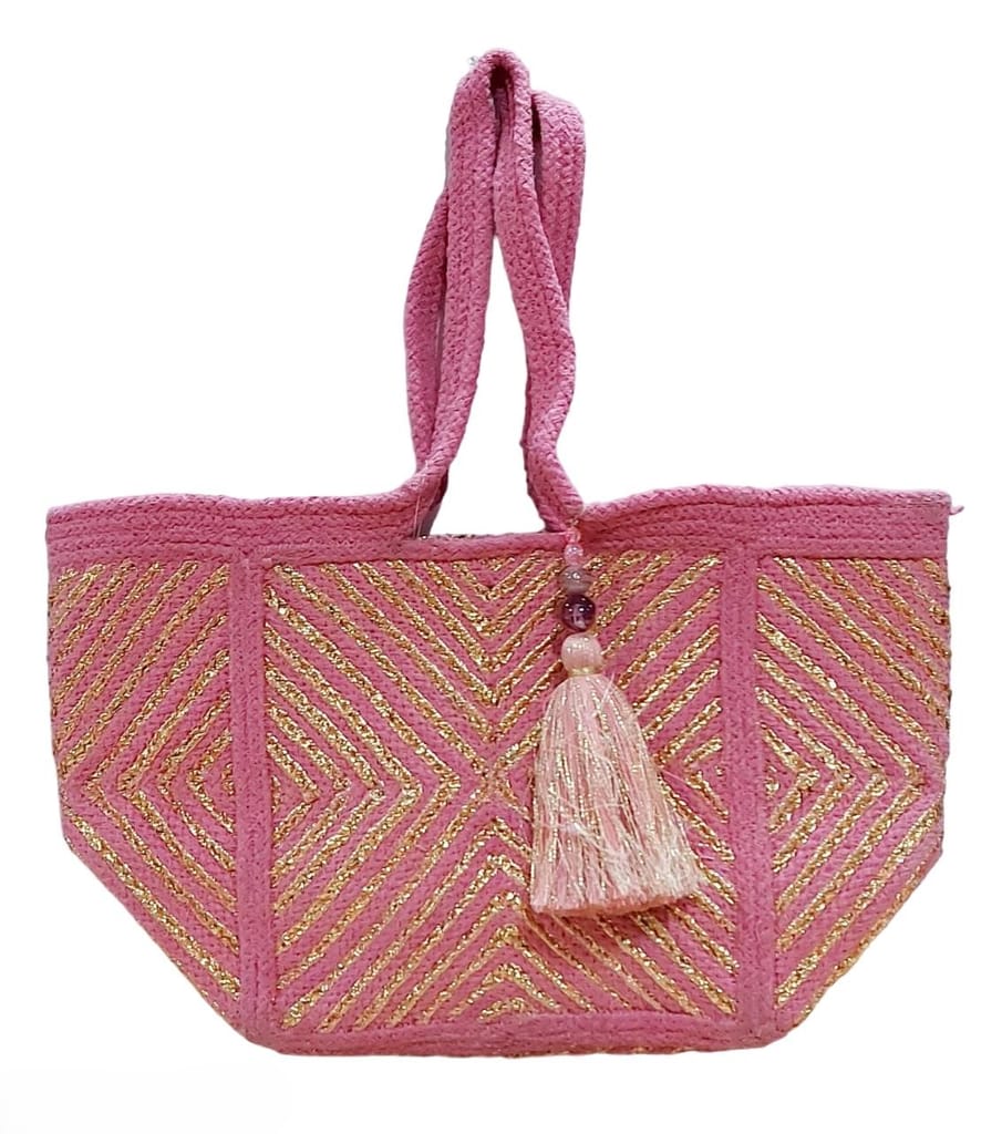 Jute Handmade shoulder Bag (Pink and Gold)