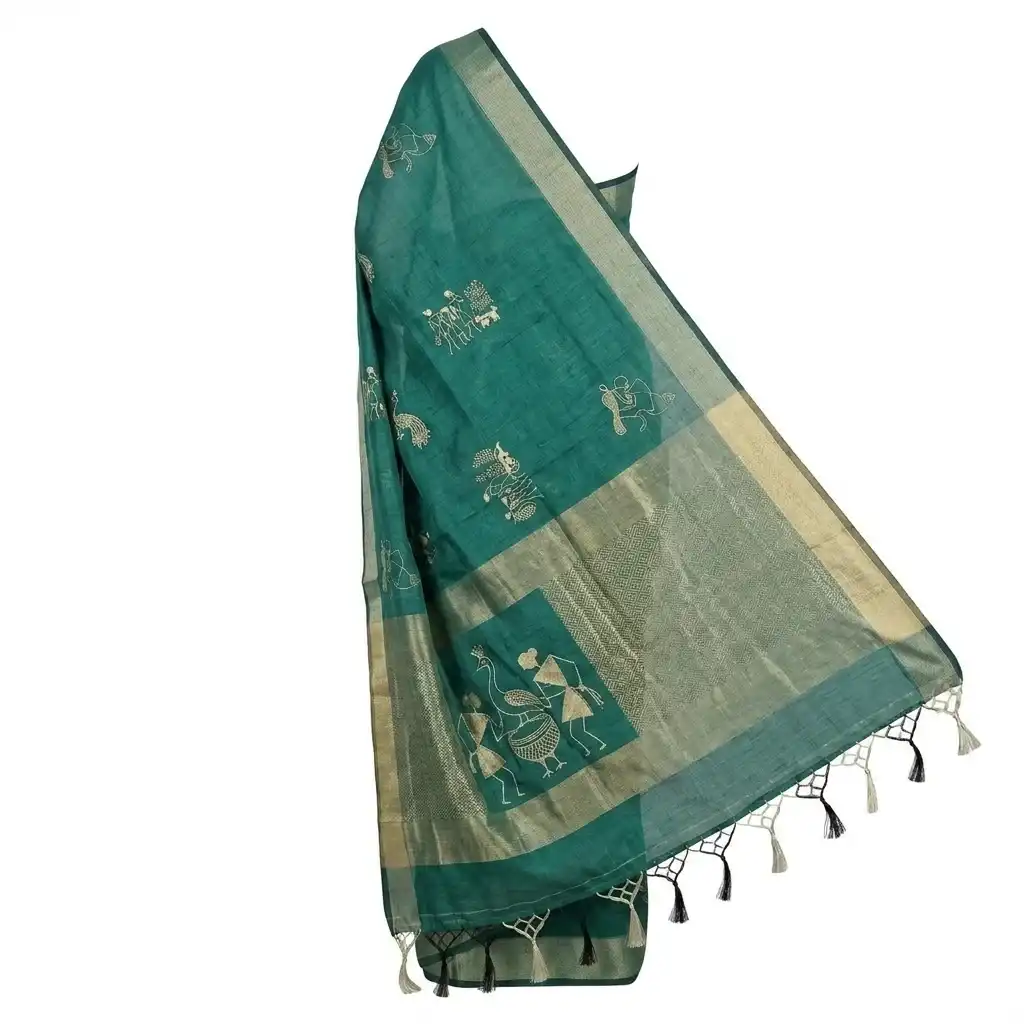 Sambalpuri Teal Folk Heritage Ikat Handloom Saree view 2