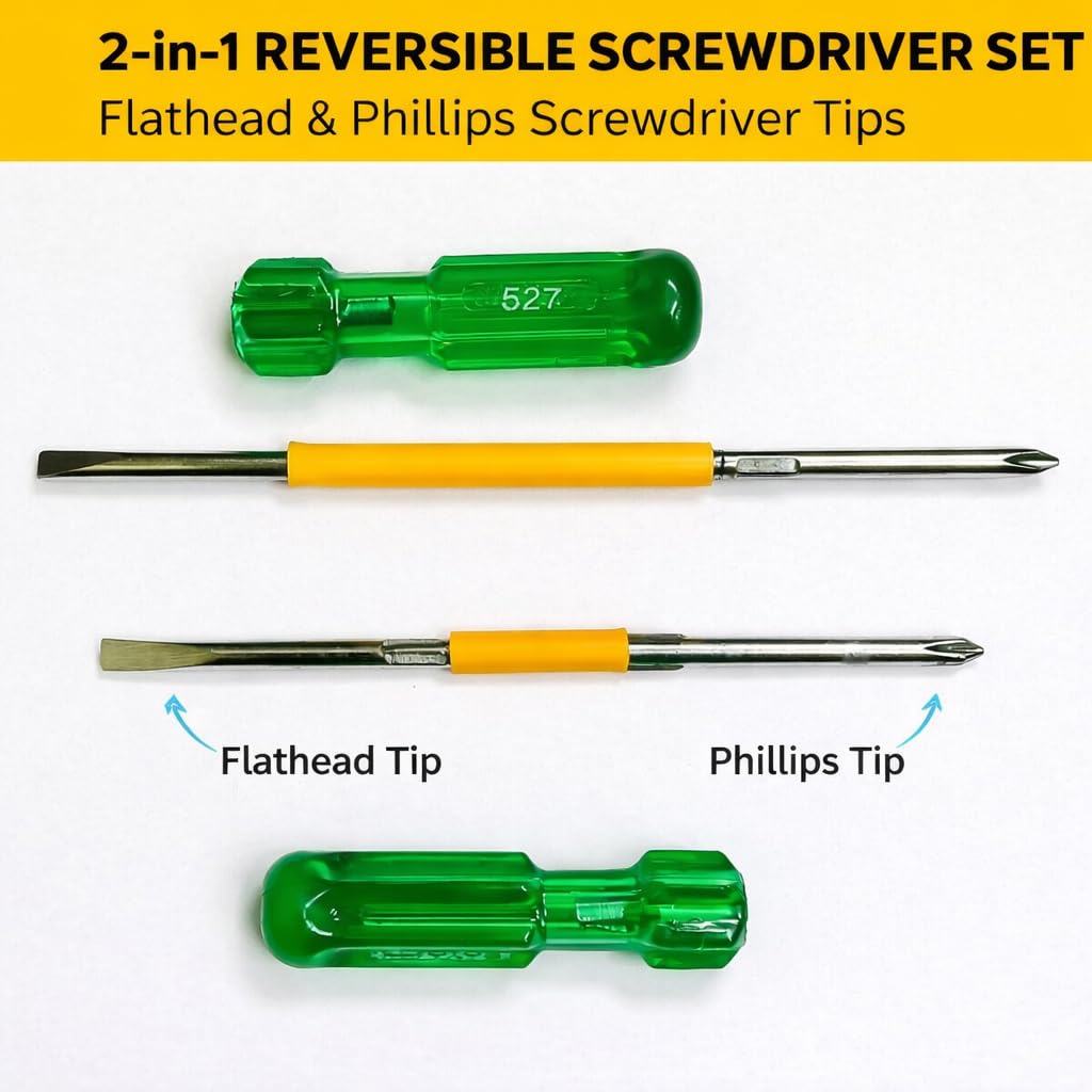 2-in-1 Reversible Screwdriver Set (7-Inch & 9-Inch) | Multipurpose Screwdriver Kit Set | Flat & Phillips Screwdriver Combo for Home, Electrical & Repair Work view 2