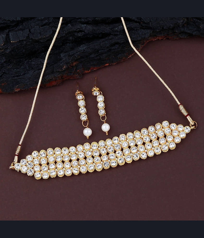 ShreejiHuf Alloy White Traditional Necklaces Set Choker view 2