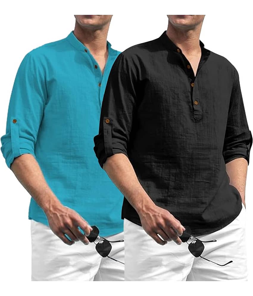 Vida Loca Light Blue Cotton Blend Men's Shirt Style Kurta ( Pack of 2 )