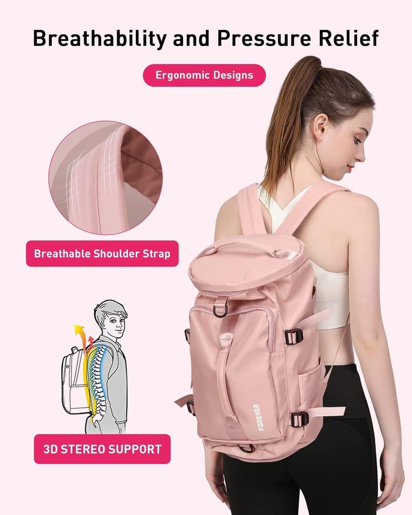 Gym Bag Womens Travel Duffel Bag Sports Carry On Holdall Bag with Shoes Compartment and Wet Pocket for Yoga Swimming Travel Duffle Bag For Weekend Pink Large view 2