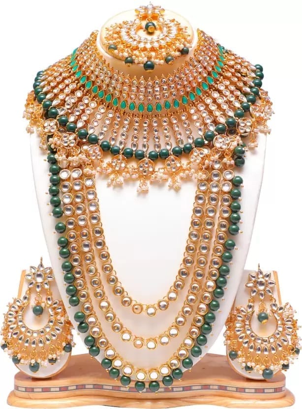 Swarajshop Alloy Gold-plated Green Jewel Set (Pack of 1)