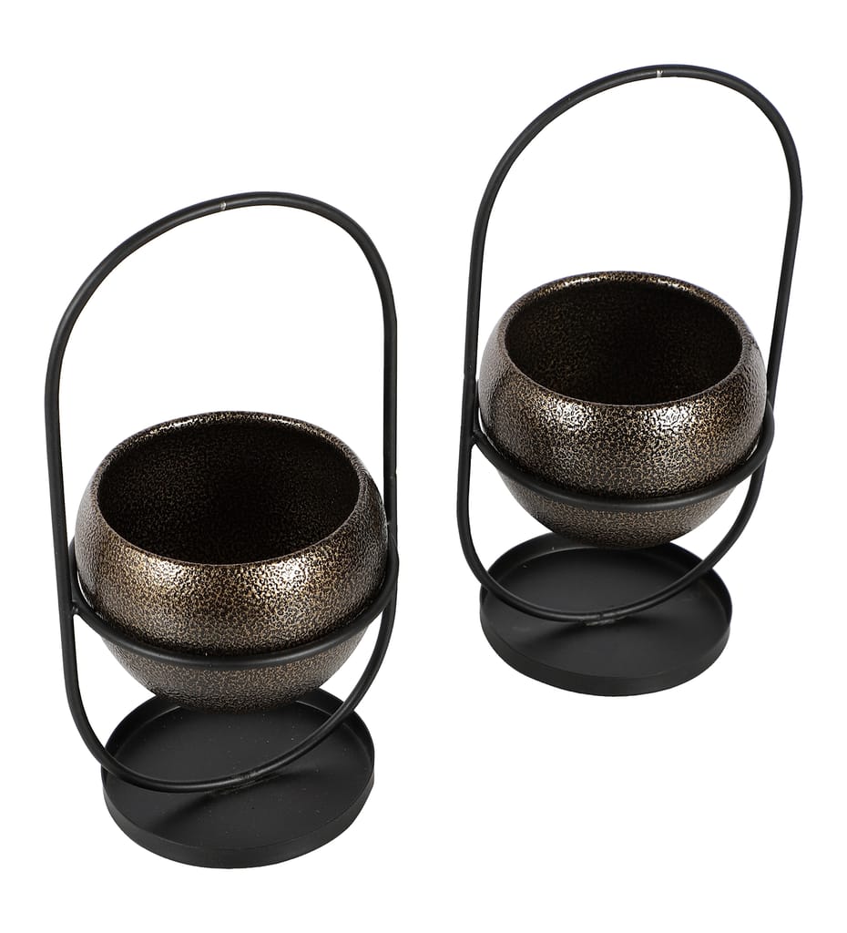 Black & Gold Textured Apple Planter Set of 2 view 2
