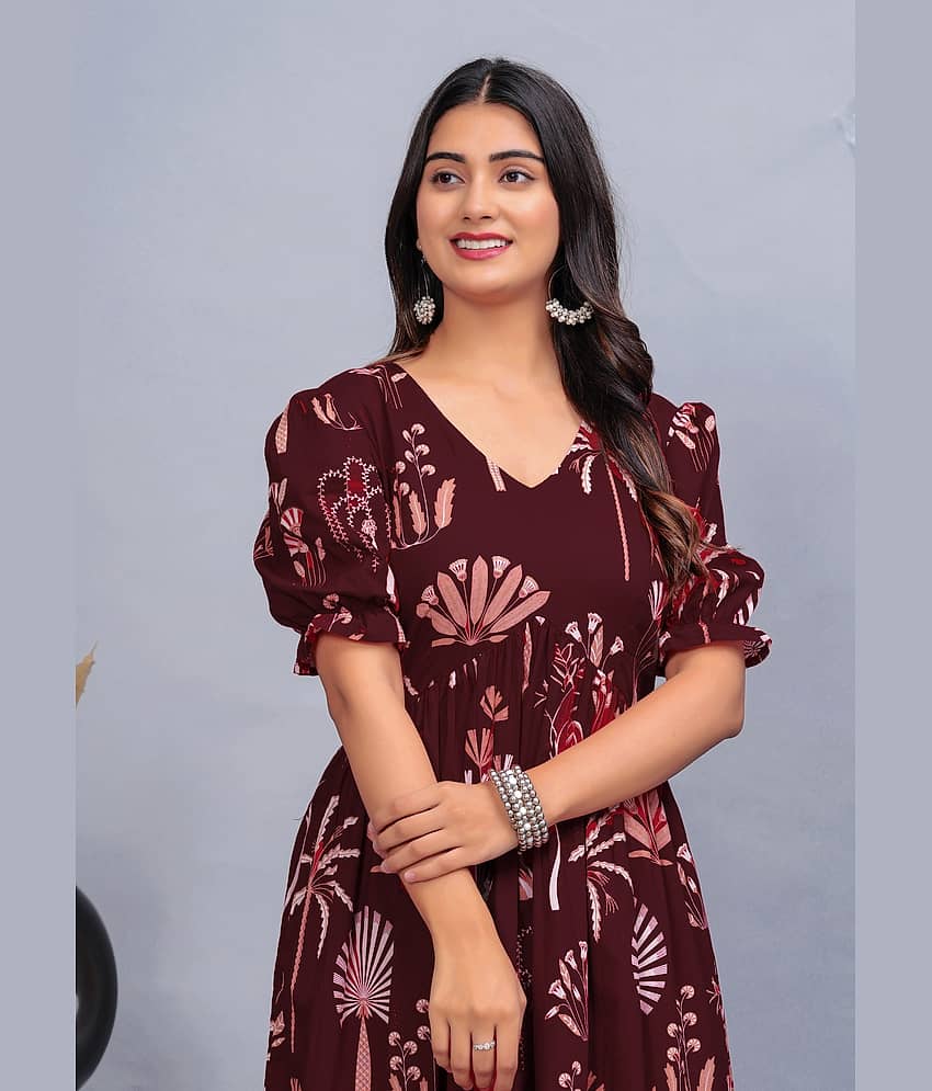 CTMTEX Pack of 1 Cotton Blend Printed Anarkali Women's Kurti - ( Maroon ) view 2