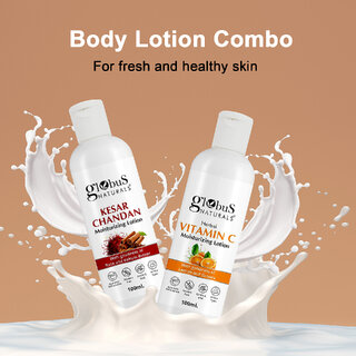 Globus Naturals Body Lotion Combo Set of 2 Kesar Chandan Vitamin C Body Lotion For NonGreasy Lightweight Body Moisturizer for Women Men All Skin Types view 2