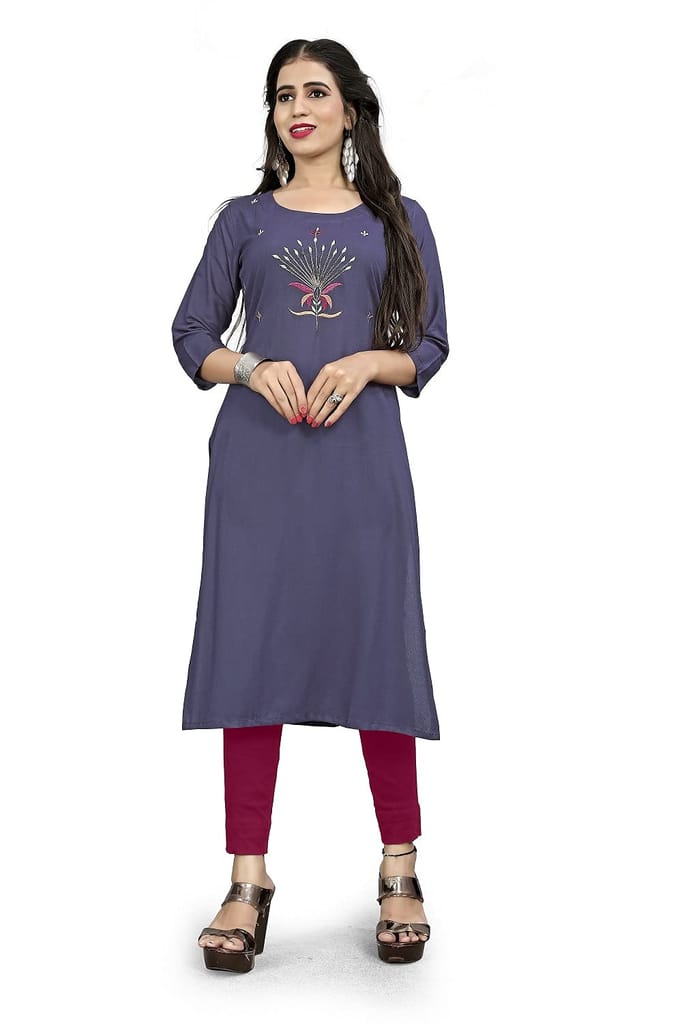 STYLEOO Rayon Straight Designer Kurtis Combo Pack for Women and Girls Pack of 3, GREY, GREEN & RED, (M, L, XL, XXL) view 2
