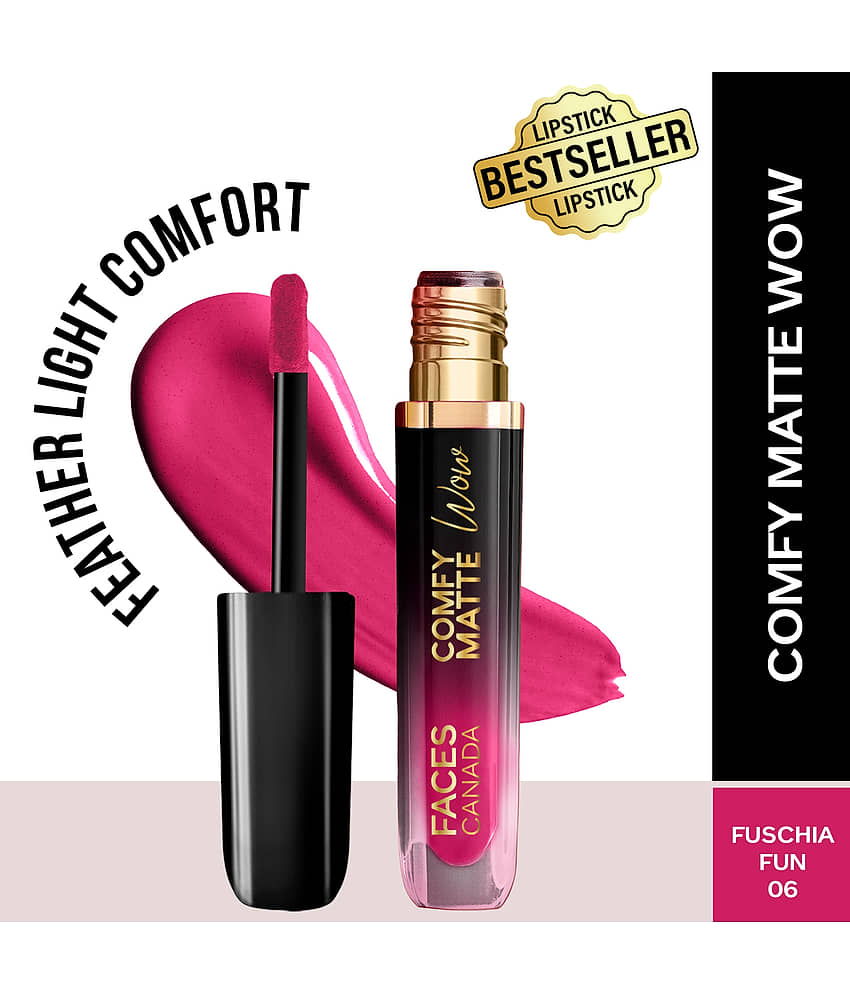 FACES CANADA Comfy Matte Wow Liquid Lipstick - Fuschia Fun 06, 3.8ml , Long Lasting