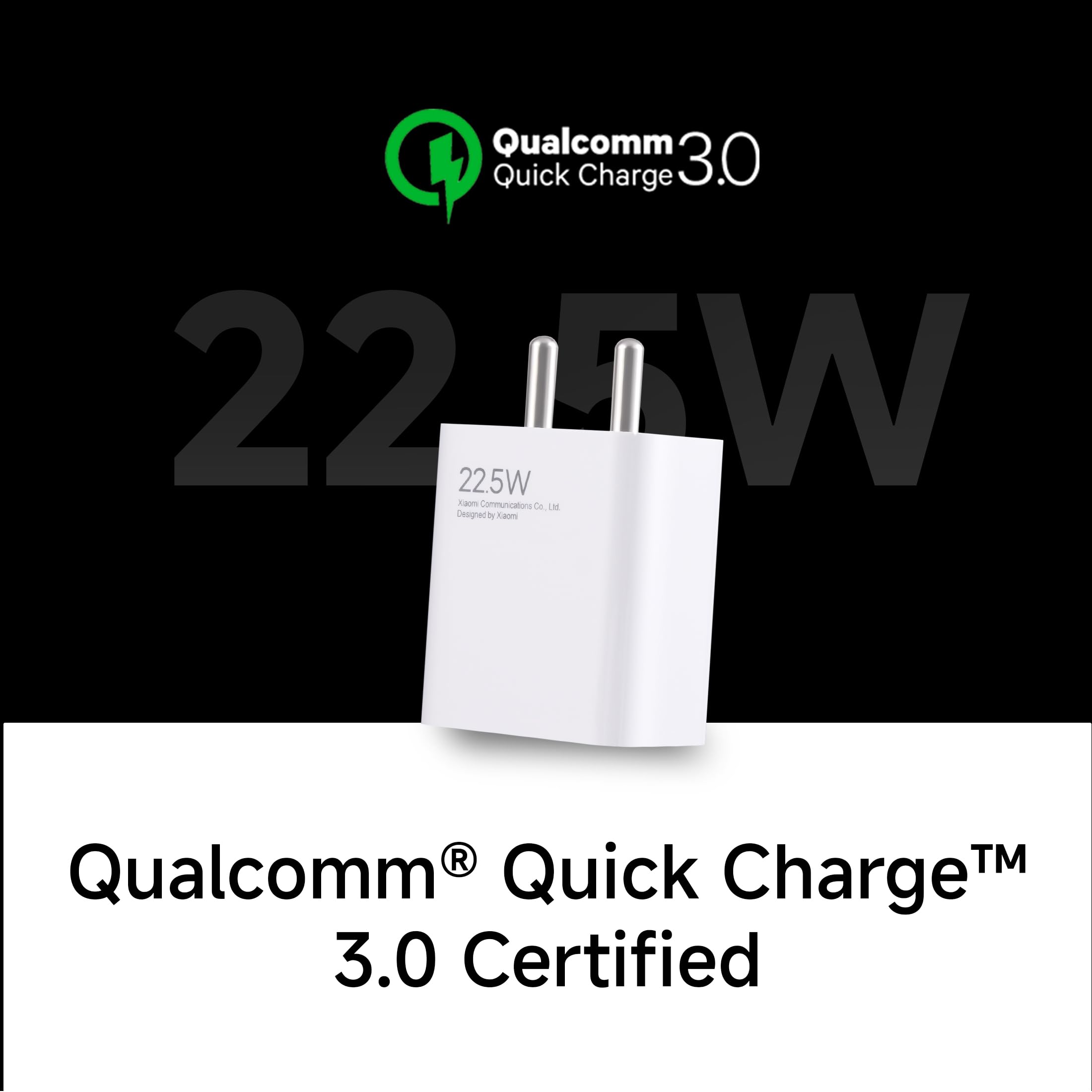 MI Xiaomi 22.5W Fast Charger with USB-C Cable, Quick Charge 3.0 Power Adapter Compatible with Redmi Note Series, Poco, Mi, Any Type C Devices - with Power Delivery (White) view 2