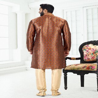 Raivat Ethnic Rust Brown Colour Banarasi Silk Digital Print Kurta Pajama 2068 view 2