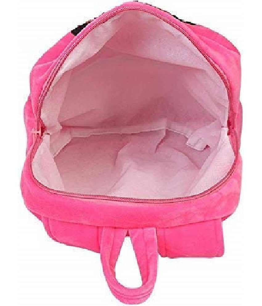 AURAPURO Soft Velvet Kids School Bag Minnie Plush Fabric Baby Boys and Girls School Nursery Picnic Carry Travelling Bag (Pink) view 2