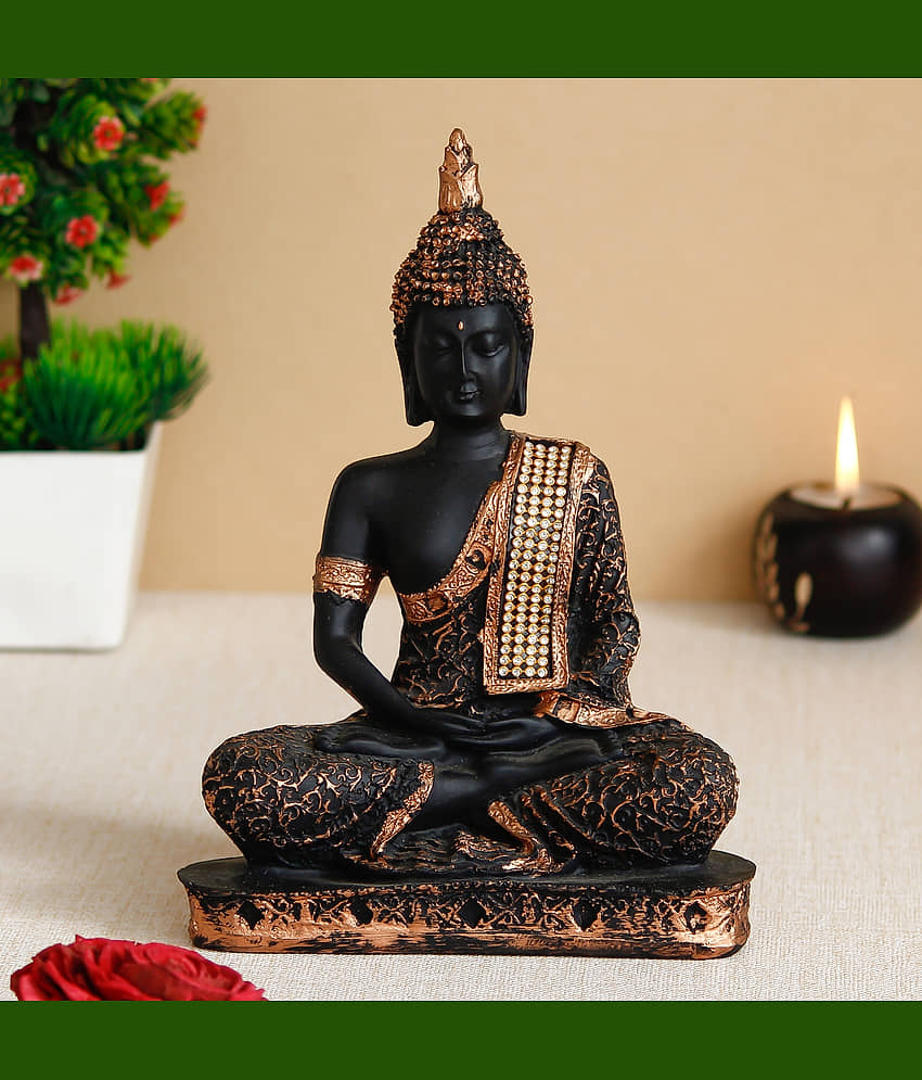 eCraftIndia Black & Copper-Toned Meditating Lord Buddha Handcrafted Decorative Showpiece