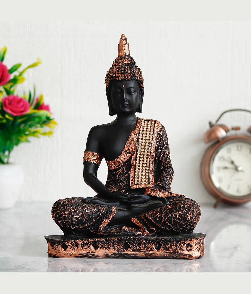 eCraftIndia Black & Copper-Toned Meditating Lord Buddha Handcrafted Decorative Showpiece view 2