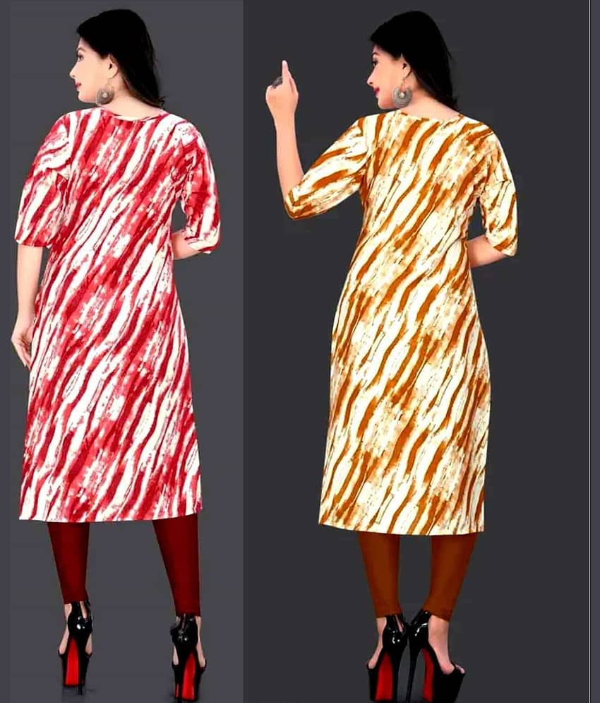 VACHHARAJ GROUP Crepe Printed Straight Women's Kurti - Red,Yellow ( Pack of 2 ) view 2