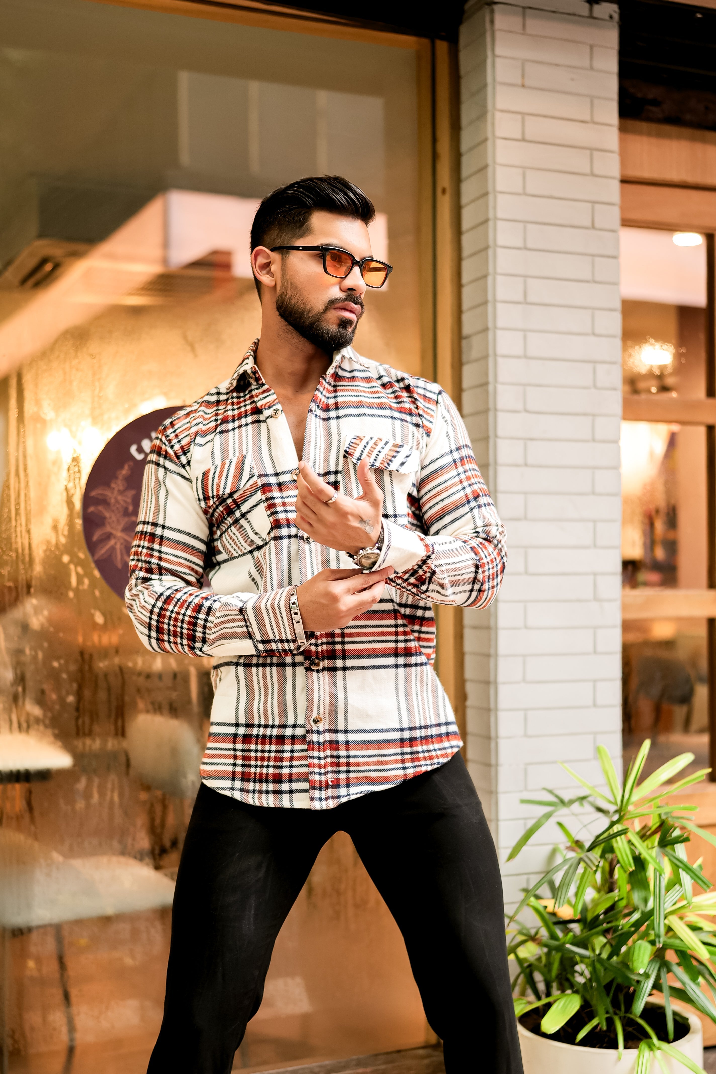 White Semi-Winter Checkered Shirt view 2