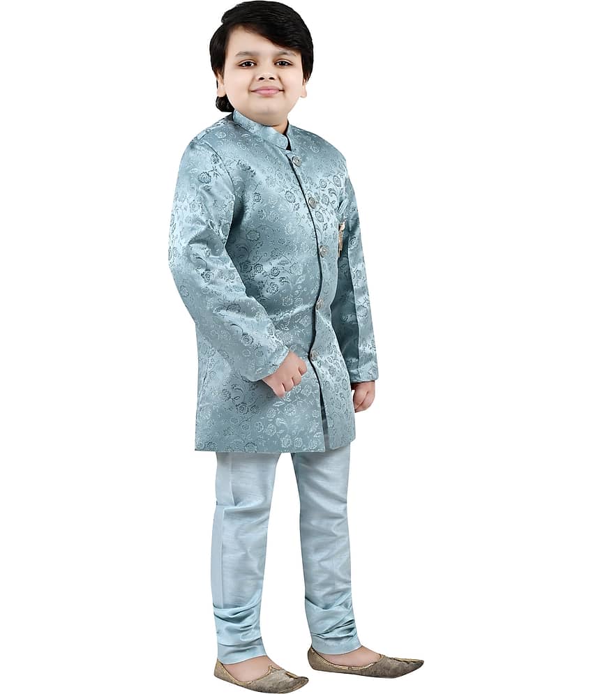 Arshia Fashions Boys Cotton Blend Blue Sherwani ( Pack of 1 ) view 2
