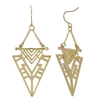 Double Triangle Filigree Brass Earrings for Girls Brass Material Earrings for Women's Fashion Jewellery for Festival view 2