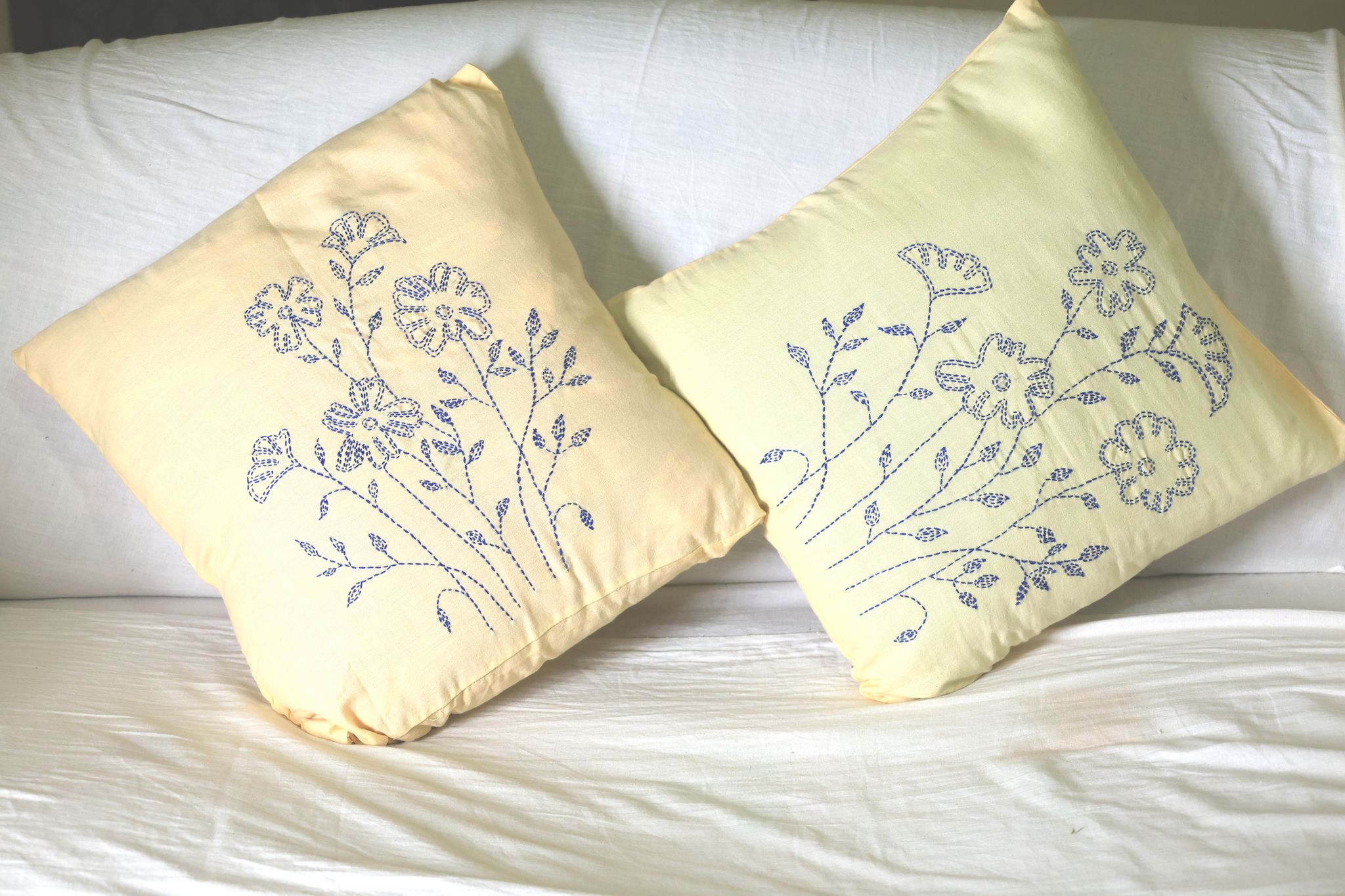 Hand Embroidered Floral Cotton Cushion Cover view 2