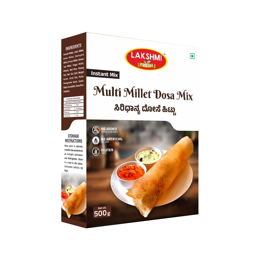 Lakshmi Fresh Multi Millet Dosa Mix 500g | Instant & Gluten-Free | High-Fiber, Healthy Millet Dosa Mix (pack of 3)
