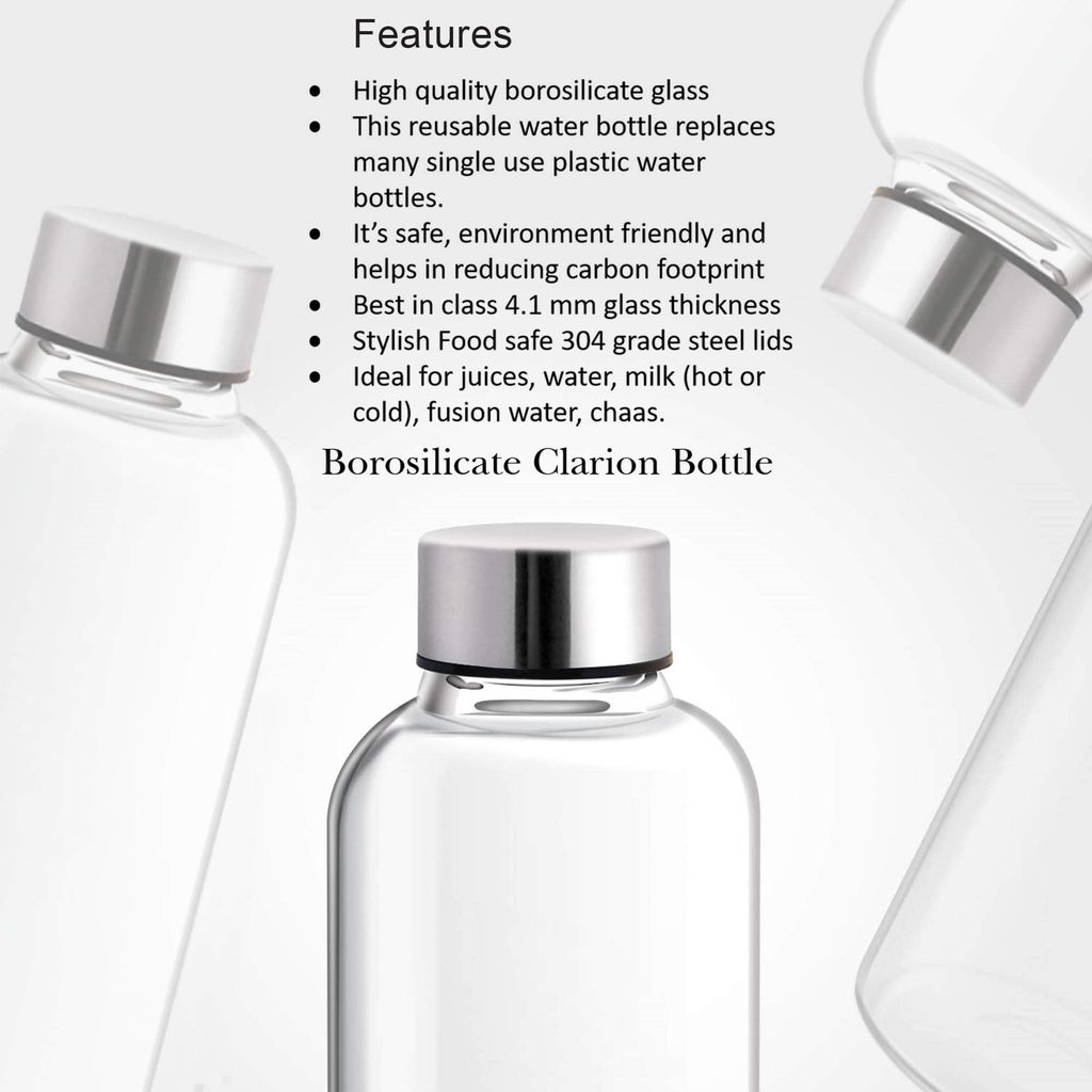 Treo by Milton Clarion Borosilicate Glass Water Bottle (2, 1000 ml) view 2