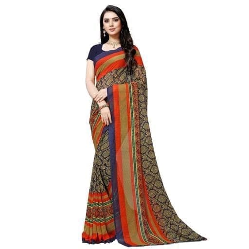 KHUSHBOO DESIGNERS Women's Solid Georgette 5.5 Meter Saree with Unstitched Blouse Piece (Blue).| view 2